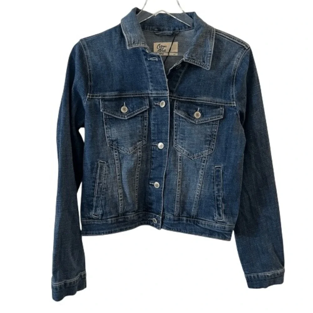 Cosmic Blue Love Luminary Denim‎ Jacket Medium Wash Button Front Classic Fit XS